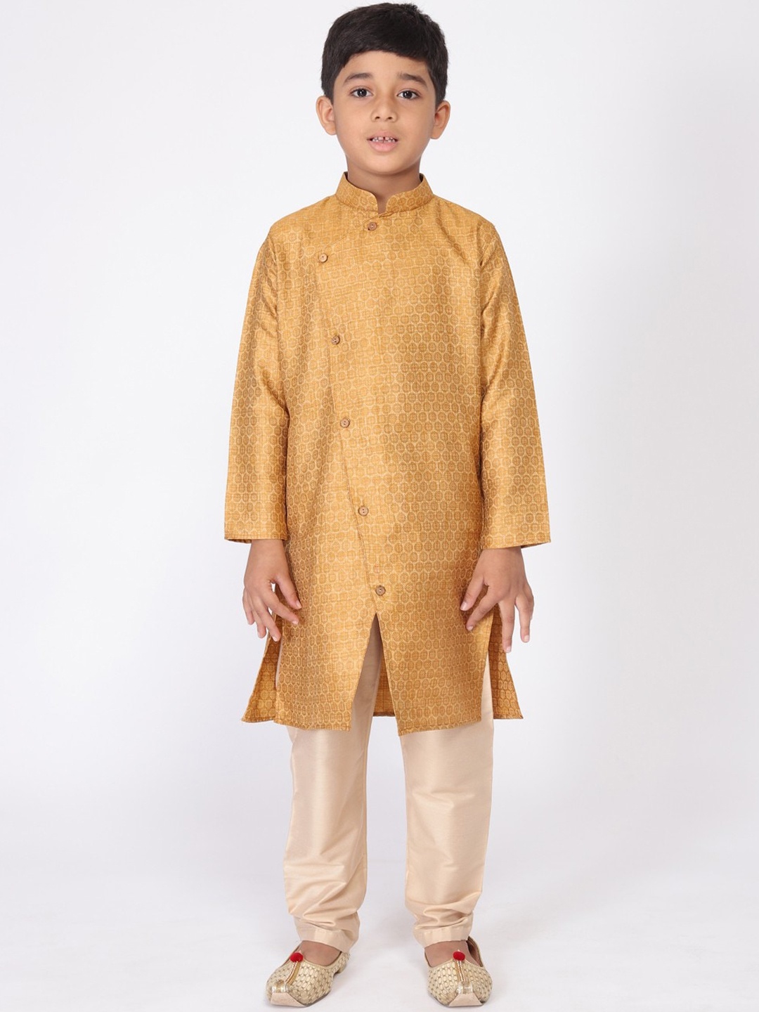 

TABARD Boys Woven Design Mandarin Collar Multiple Slits Cotton Kurta, Gold