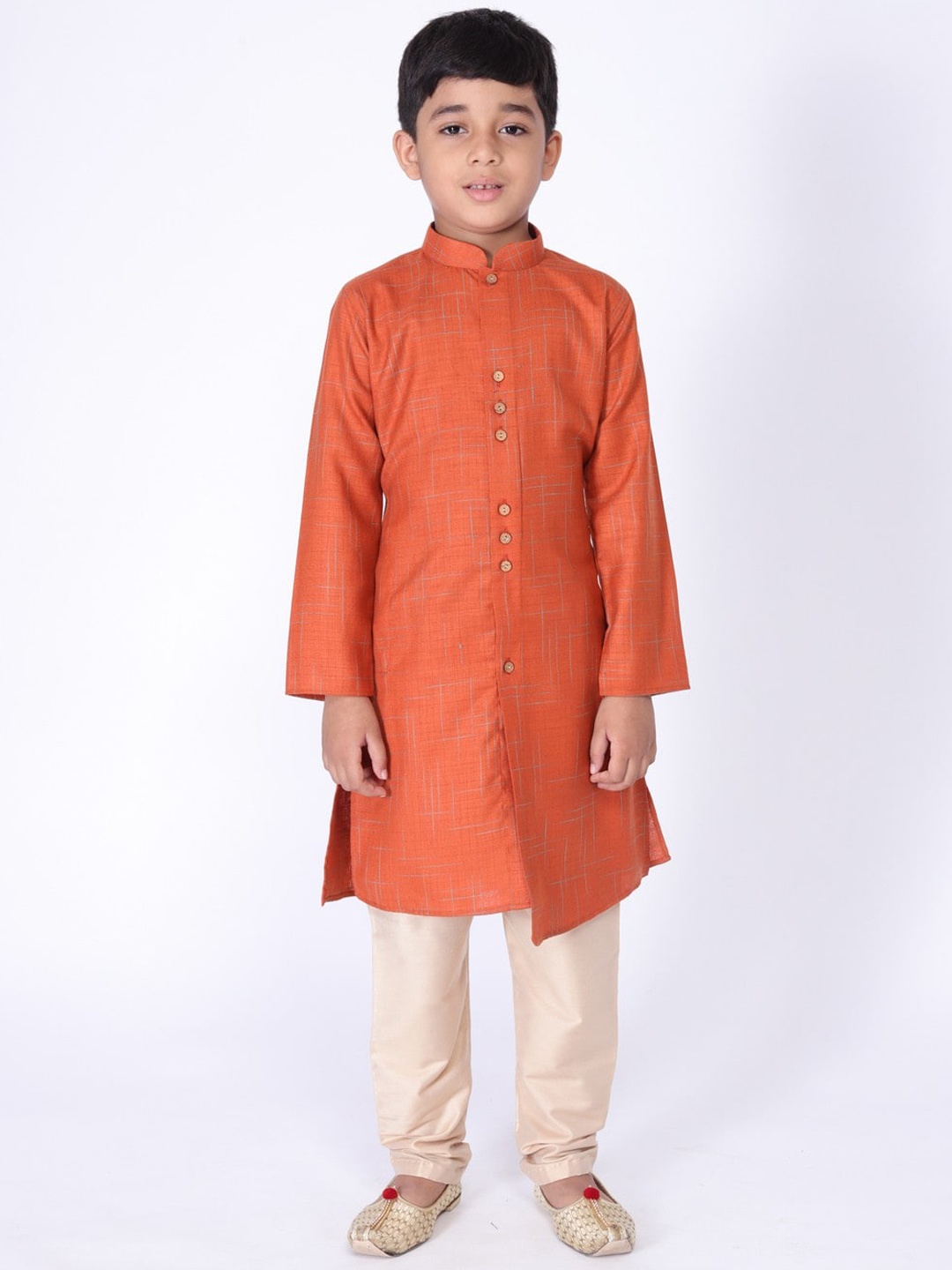 

TABARD Boys Mandarin Collar Pathani Pure Cotton Kurta, Orange