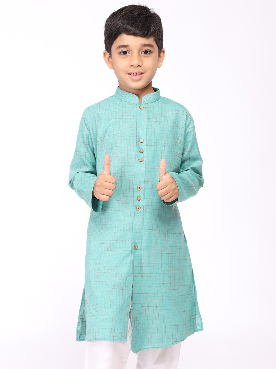 

TABARD Boys Mandarin Collar Printed Kurta, Sea green