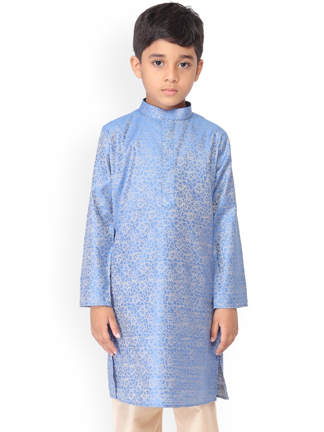 

TABARD Floral Woven Design Mandarin Collar Long Sleeve Kurta, Blue
