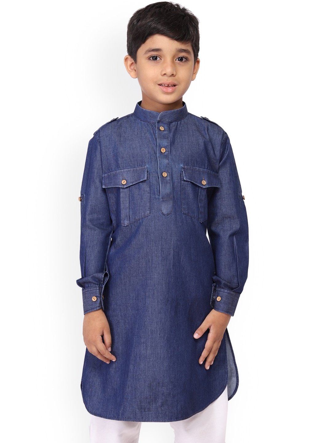 

TABARD Boys Mandarin Collar Pathani Denim Kurta, Blue