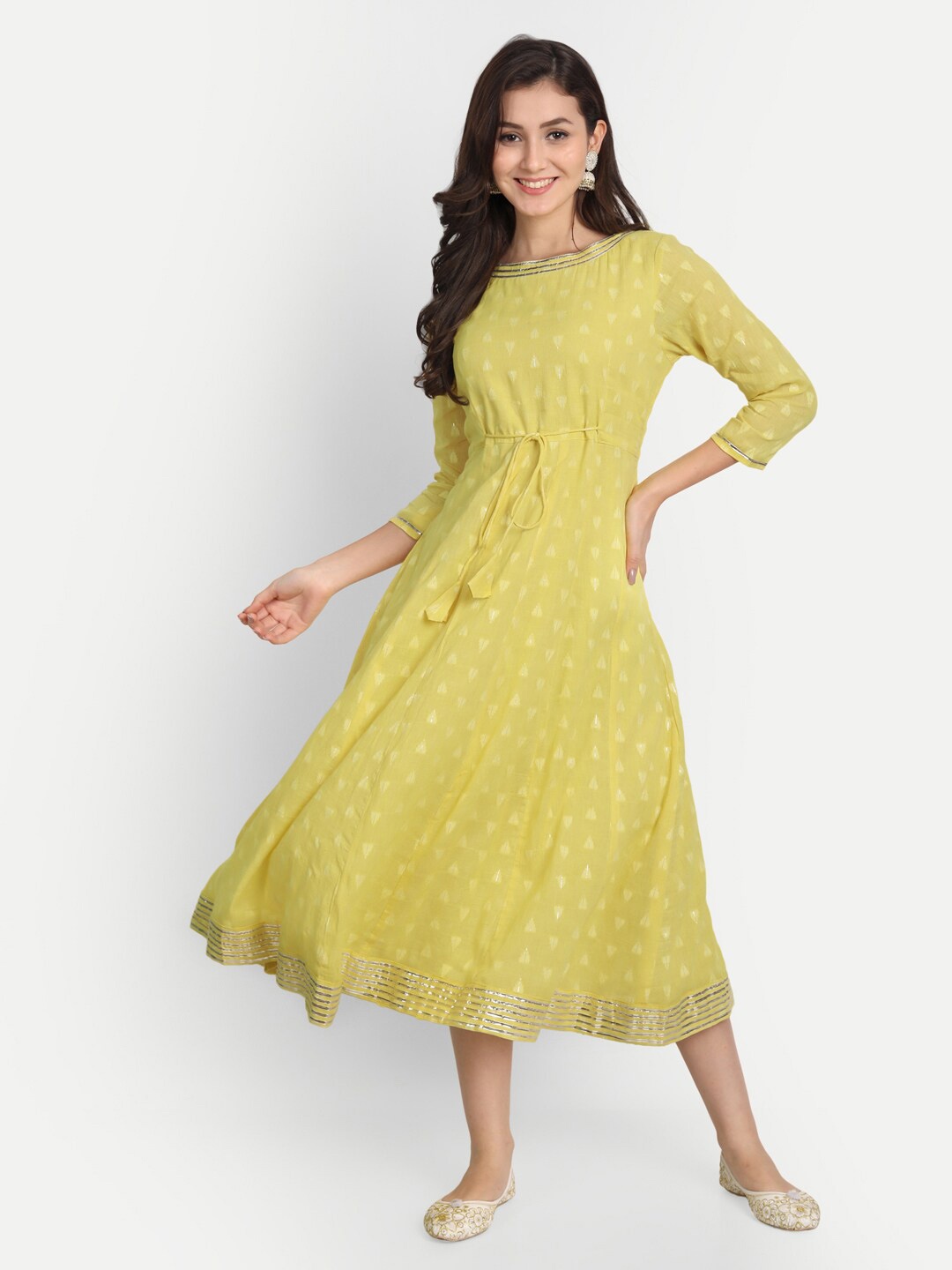 

Jilmil Geometric Printed A-Line Midi Cotton Dress, Yellow