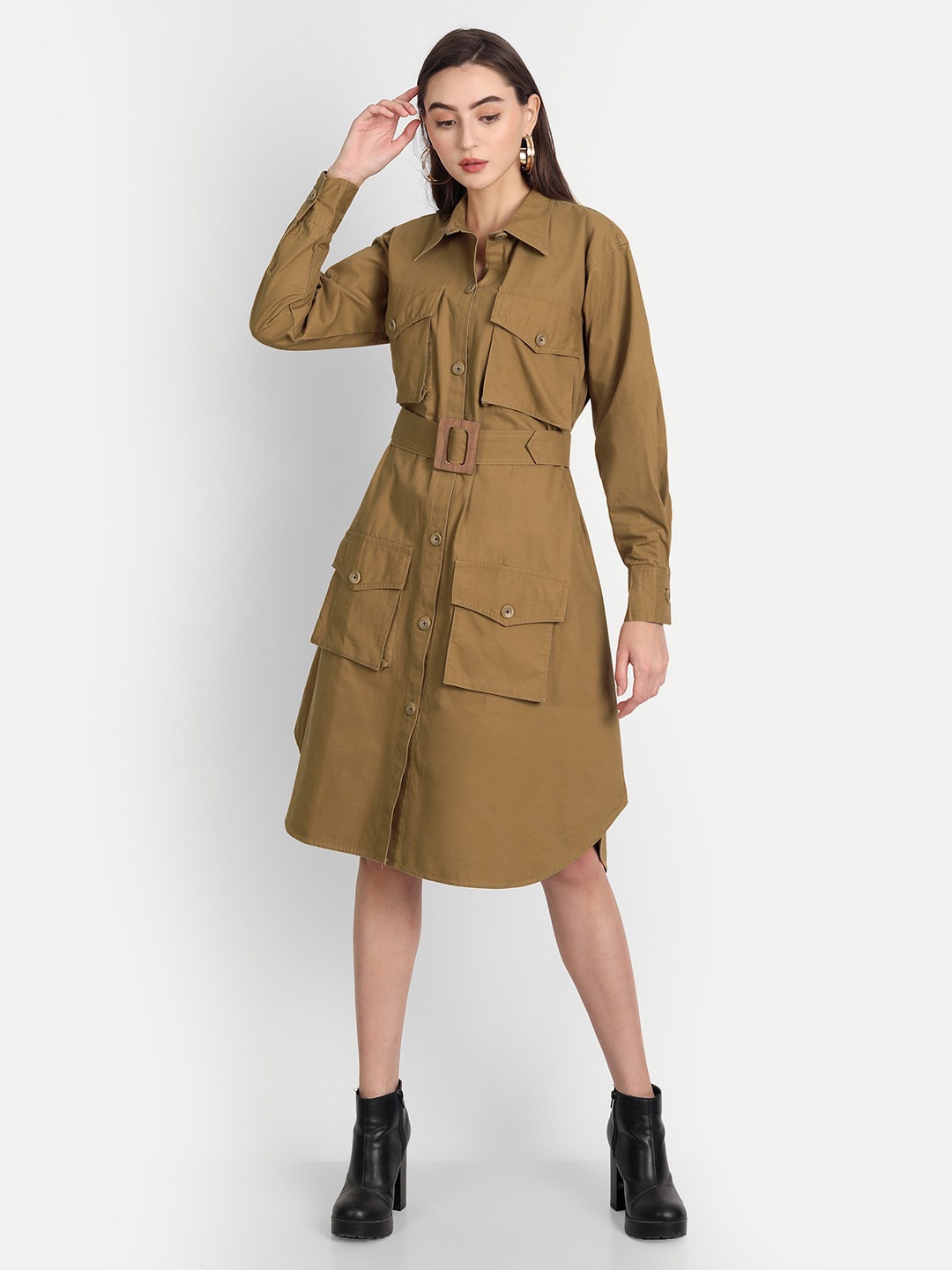 

Jilmil Khaki Spread Collar Trench Coat