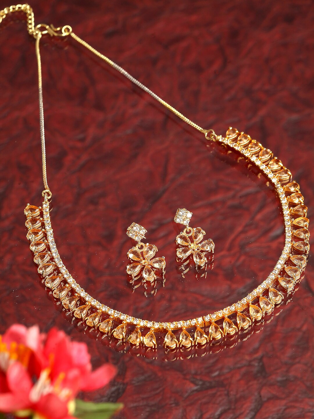 

ZENEME Gold-Plated AD-Studded Jewellery Set, Yellow