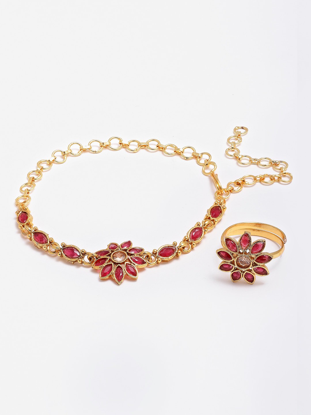 

ZENEME Women Brass Gold-Plated Link Bracelet With Ring