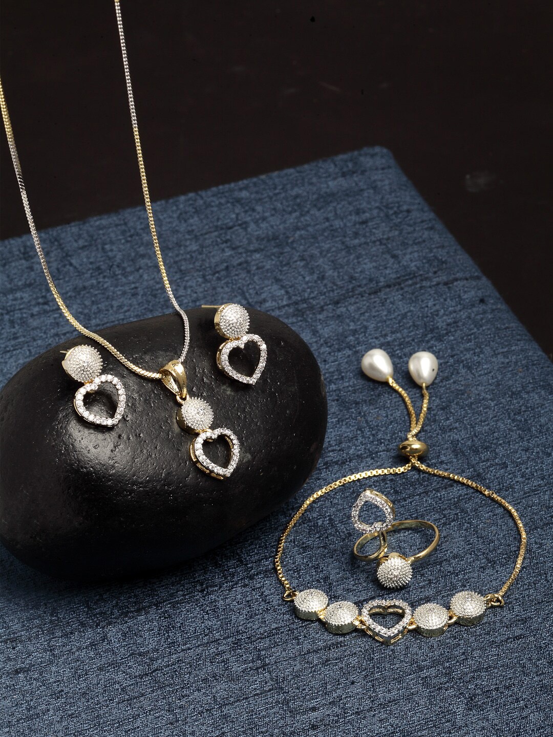 

ZENEME Gold-Plated AD Studded Jewellery Set, White