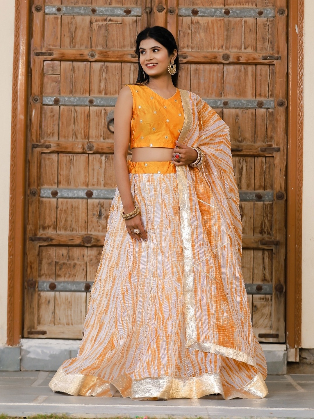 

Indi INSIDE Embroidered Ready to Wear Lehenga & Unstitched Blouse With Dupatta, Mustard