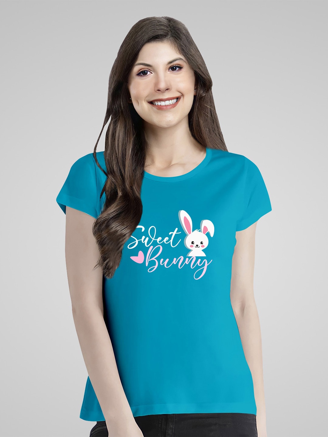 

Pootlu Typography Printed Pure Cotton T-shirt, Turquoise blue