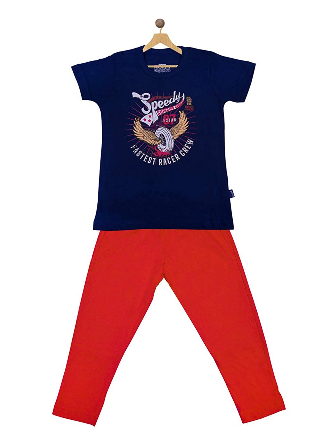 

PROTEENS Boys Typography Printed Pure Cotton Night Suit, Blue
