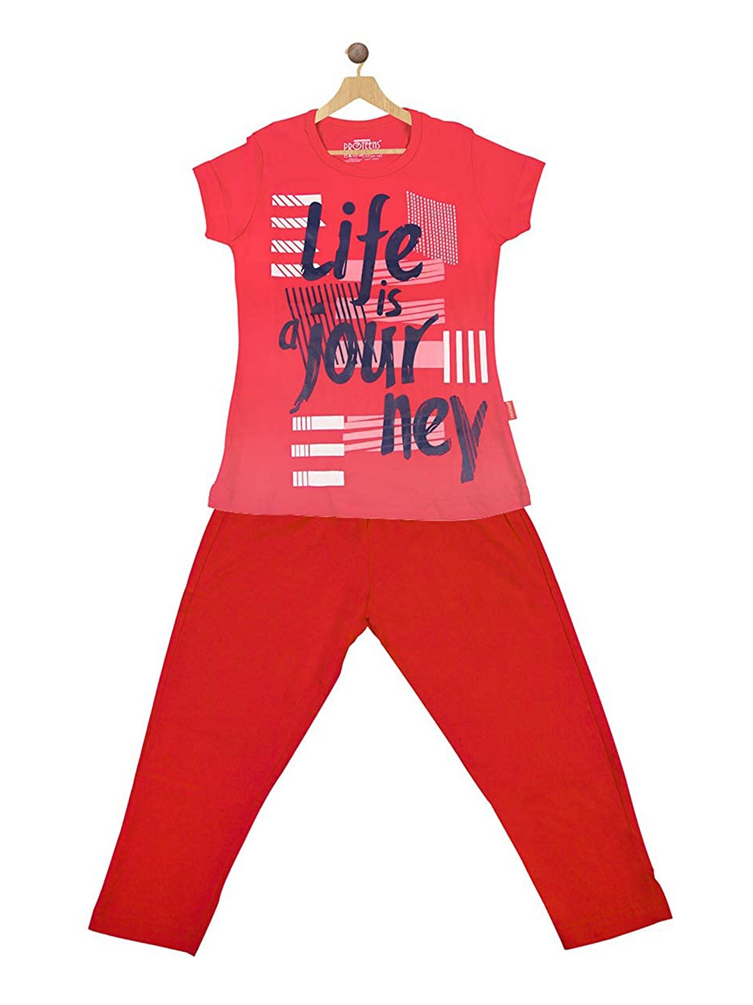 

PROTEENS Girls Typography Printed Pure Cotton Night Suit, Peach