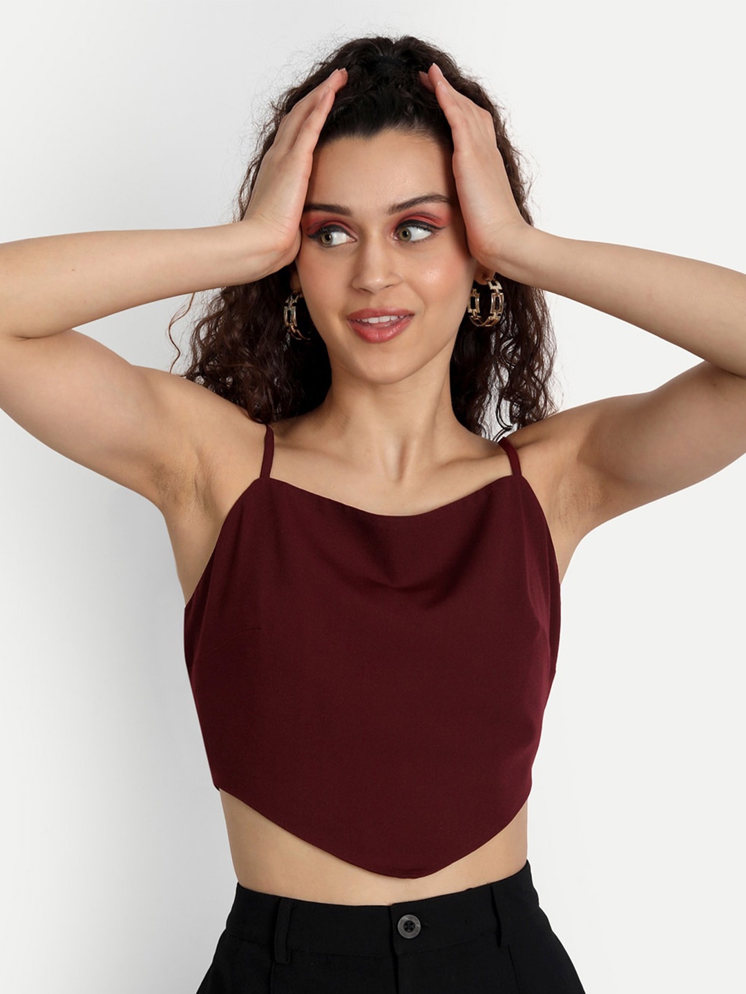 

ESSQUE Shoulder Straps Crop Tank Top, Maroon