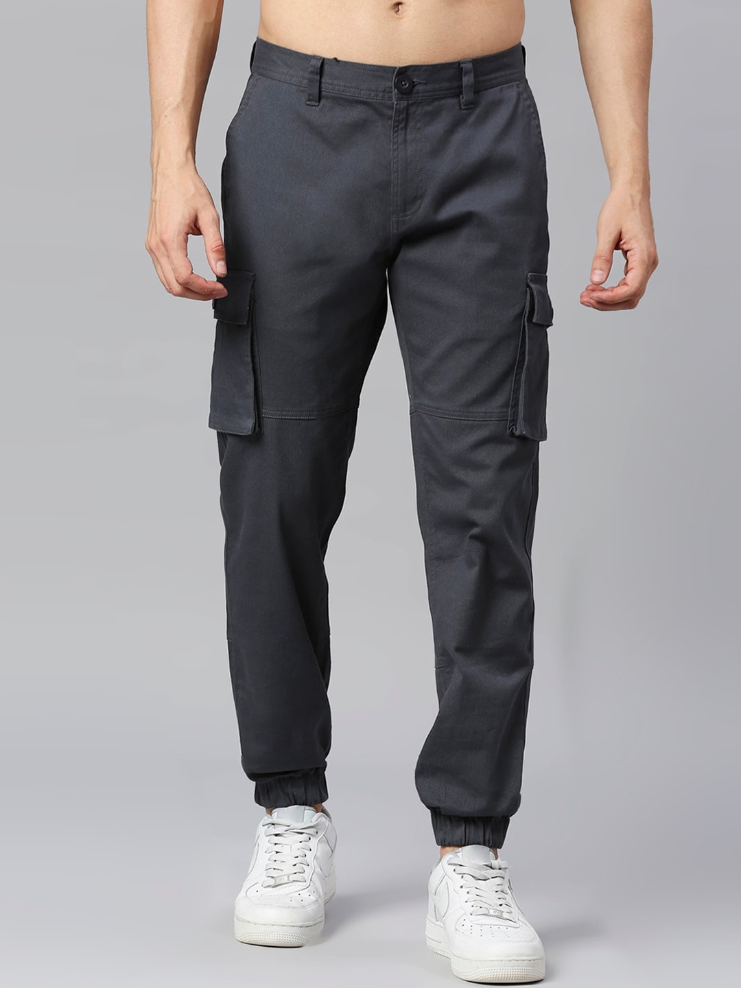 

Moda Rapido Men Cotton Comfort Slim Fit Cargos Trousers, Grey melange