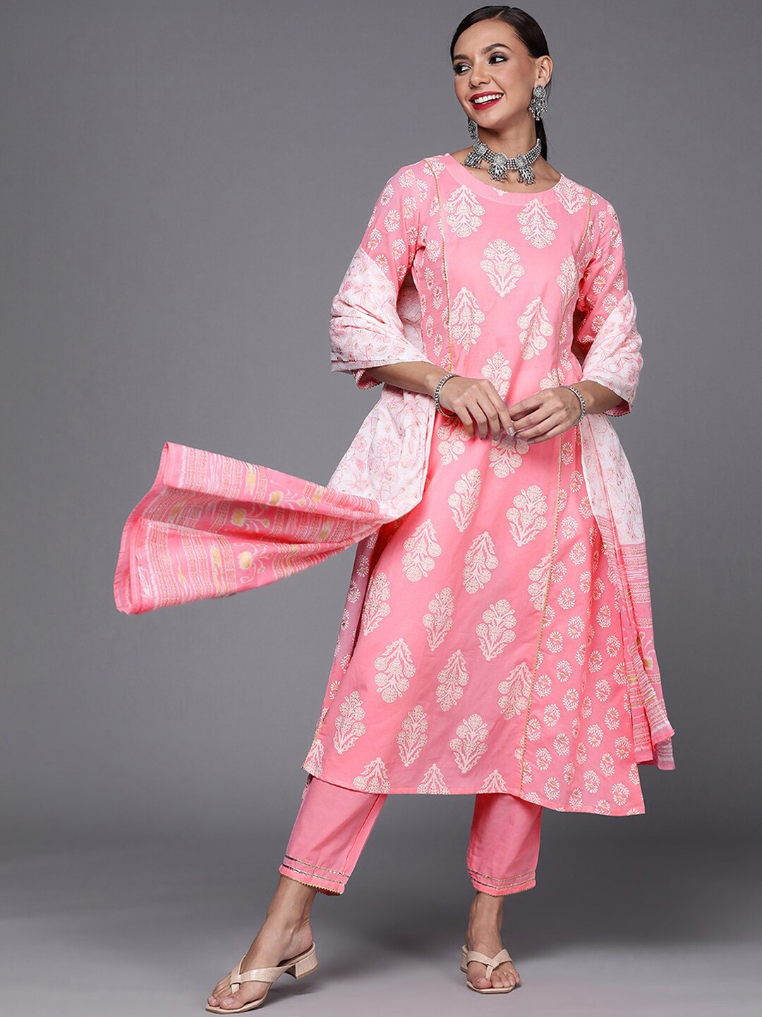 

Indo Era Women Ethnic Motifs Printed Kurta With Trousers & Dupatta, Pink