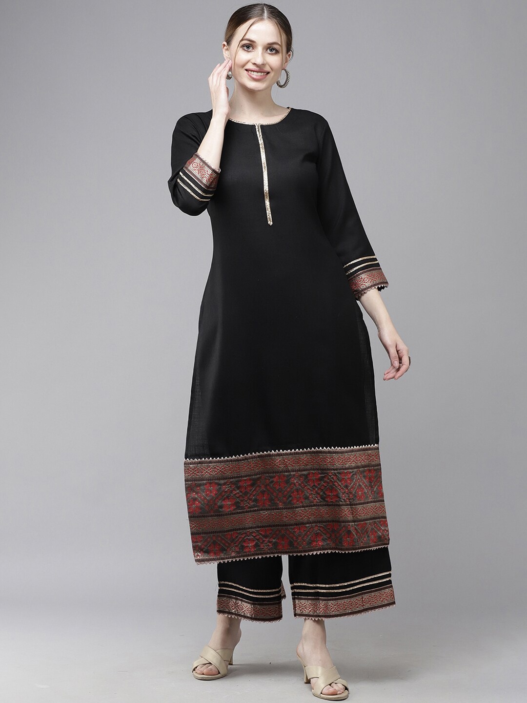 

Indo Era Women Liva Kurta With Palazzos, Black