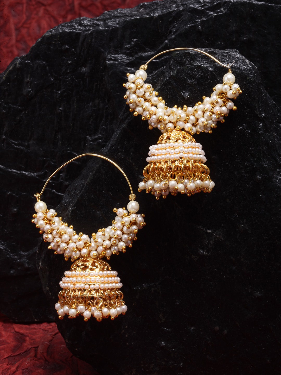 

ZENEME Gold-Plated Dome Shaped Jhumkas Earrings, White