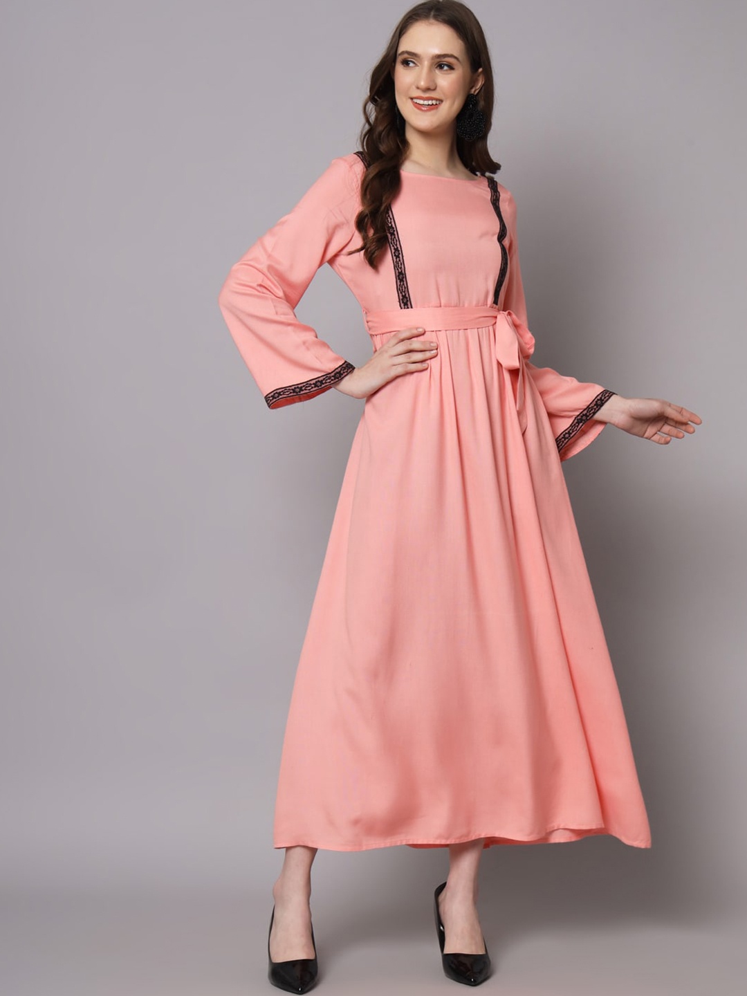 

The Vanca Peach Belted Fit And Flare Dress