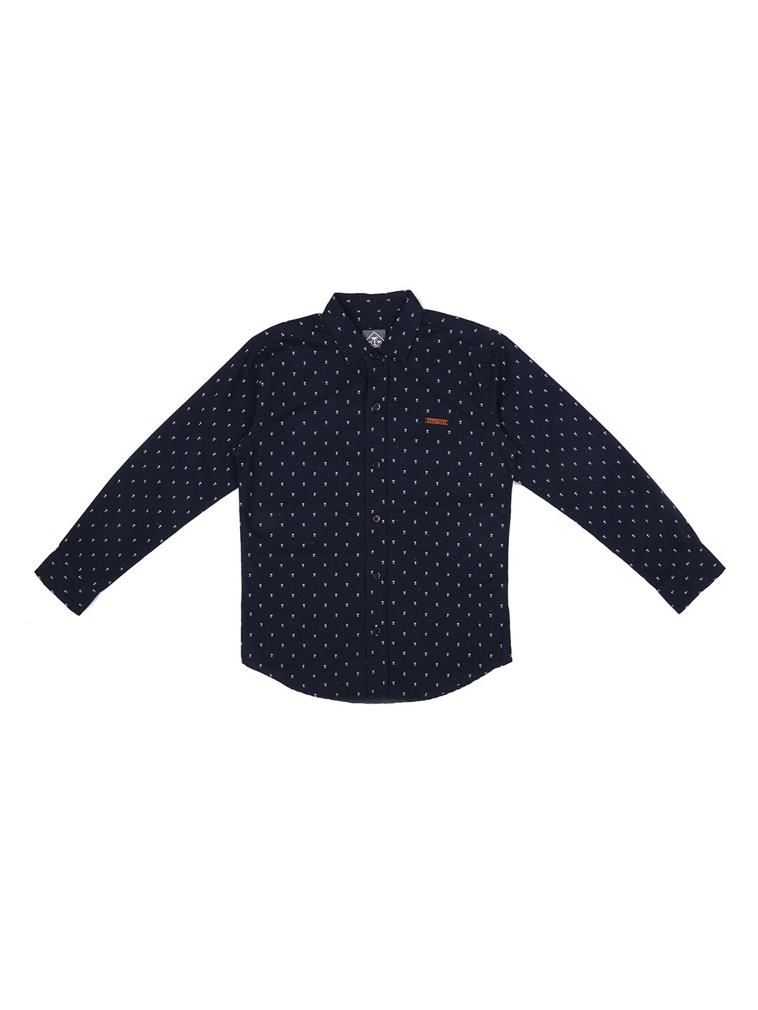 

Palm Tree Boys Micro Ditsy Printed Casual Cotton Shirt, Navy blue