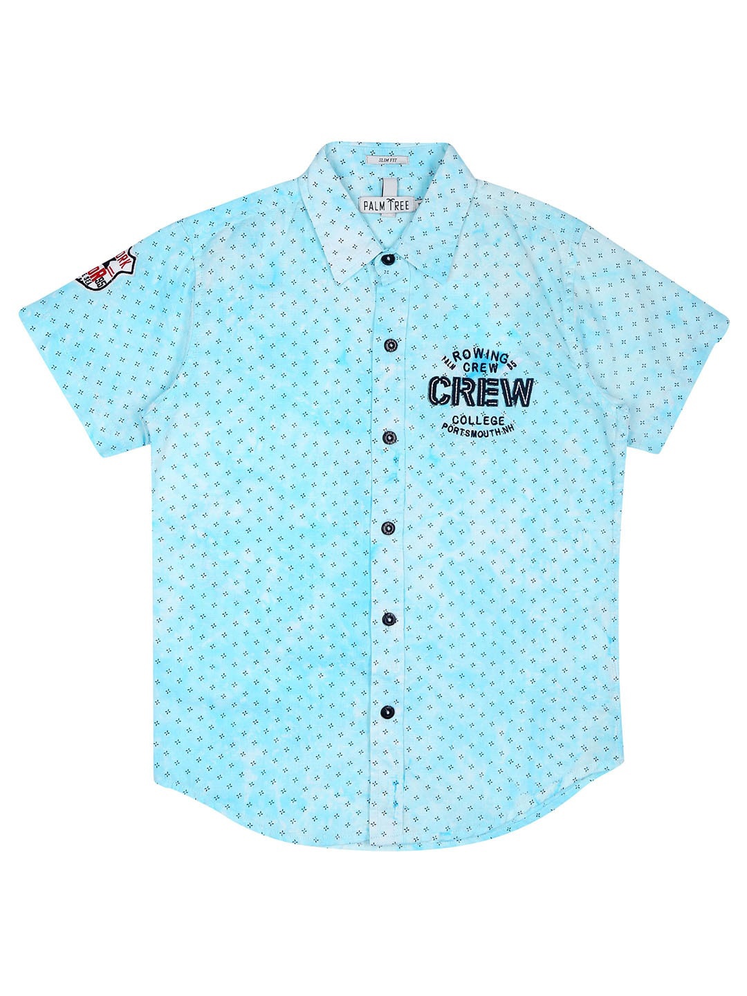 

Palm Tree Boys Micro Ditsy Printed Casual Cotton Shirt, Blue