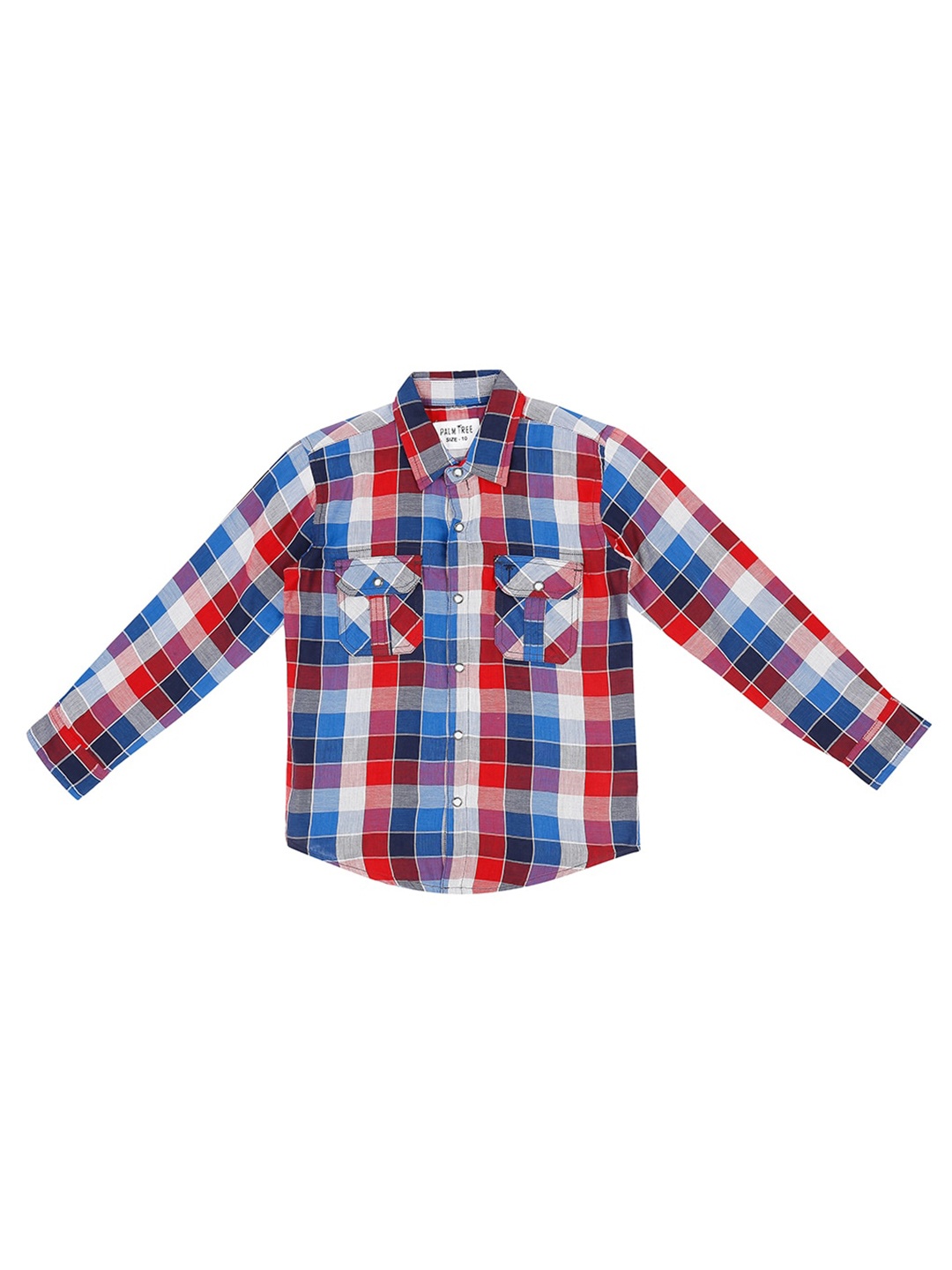

Palm Tree Boys Spread Collar Tartan Checked Cotton Casual Shirt, Red