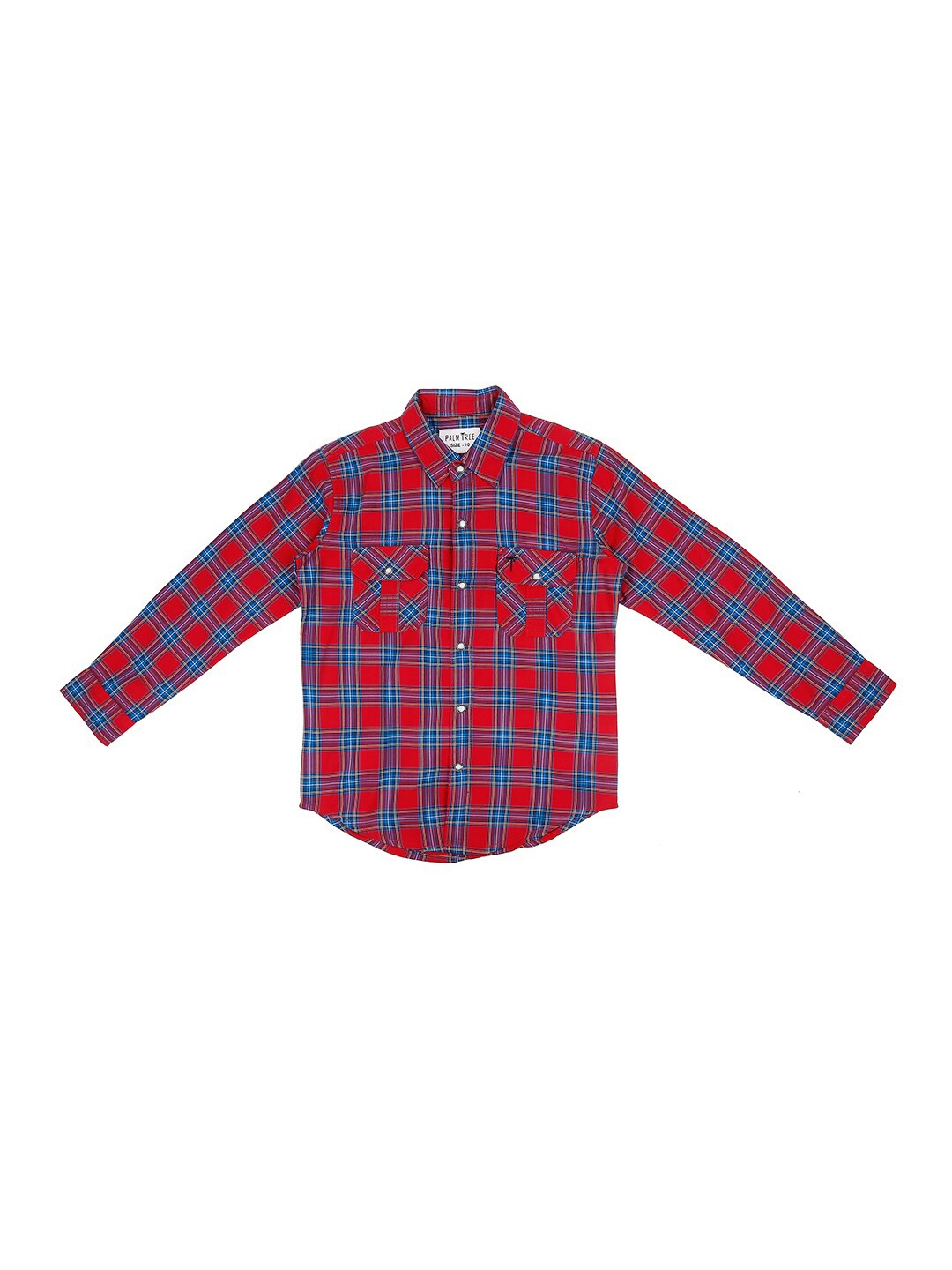 

Palm Tree Boys Spread Collar Tartan Checked Casual Cotton Shirt, Red