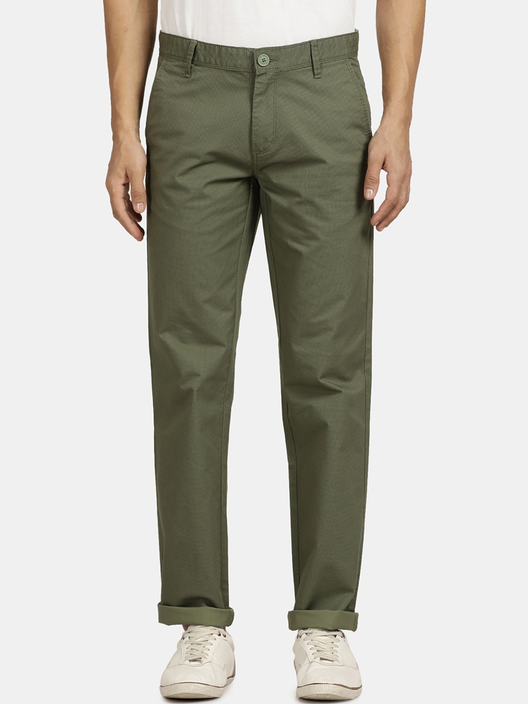 

t-base Men Mid-Rise Regular Fit Chinos Trousers, Green