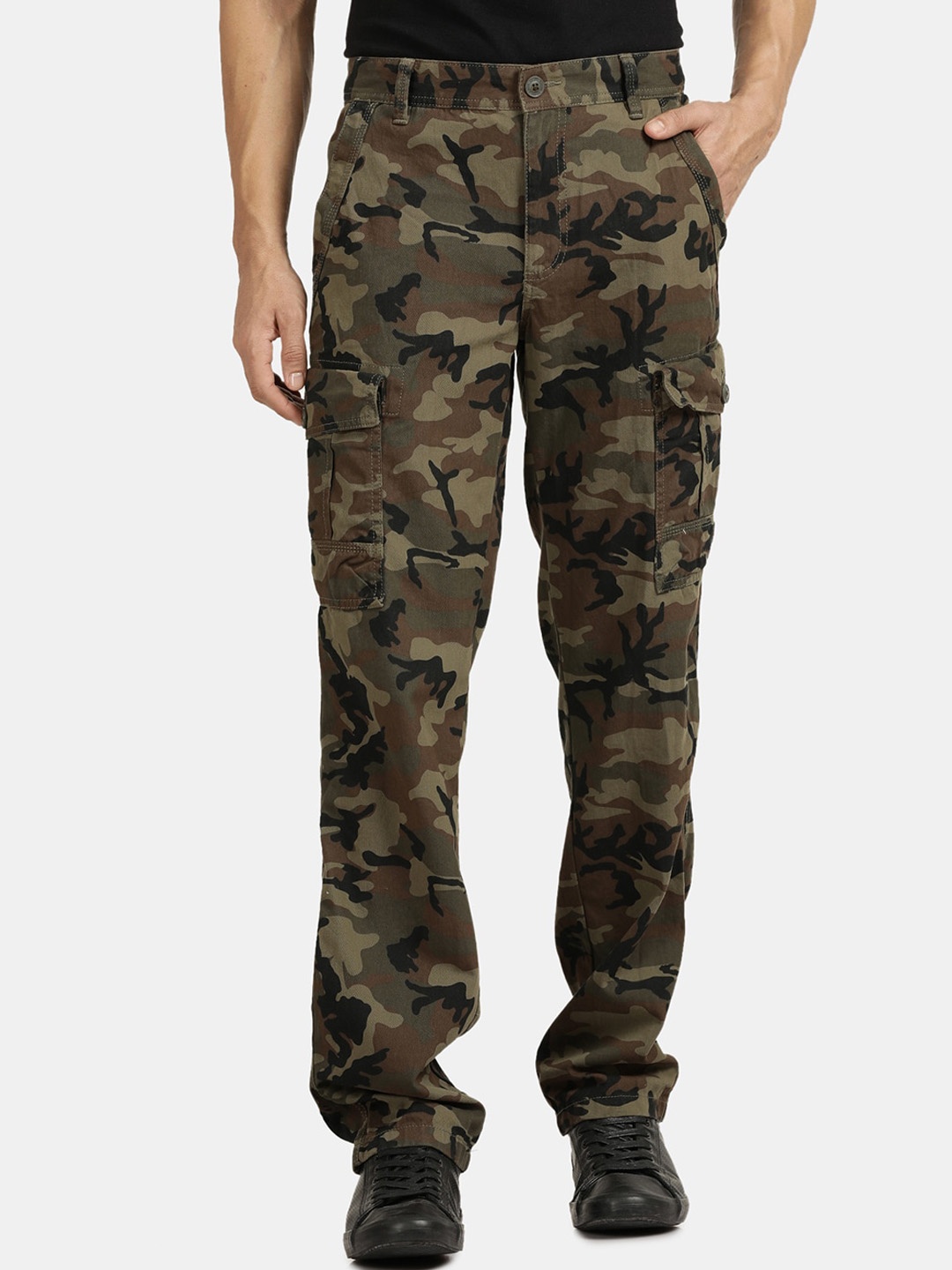 

t-base Men Cotton Camouflage Printed Cargos Trousers, Olive