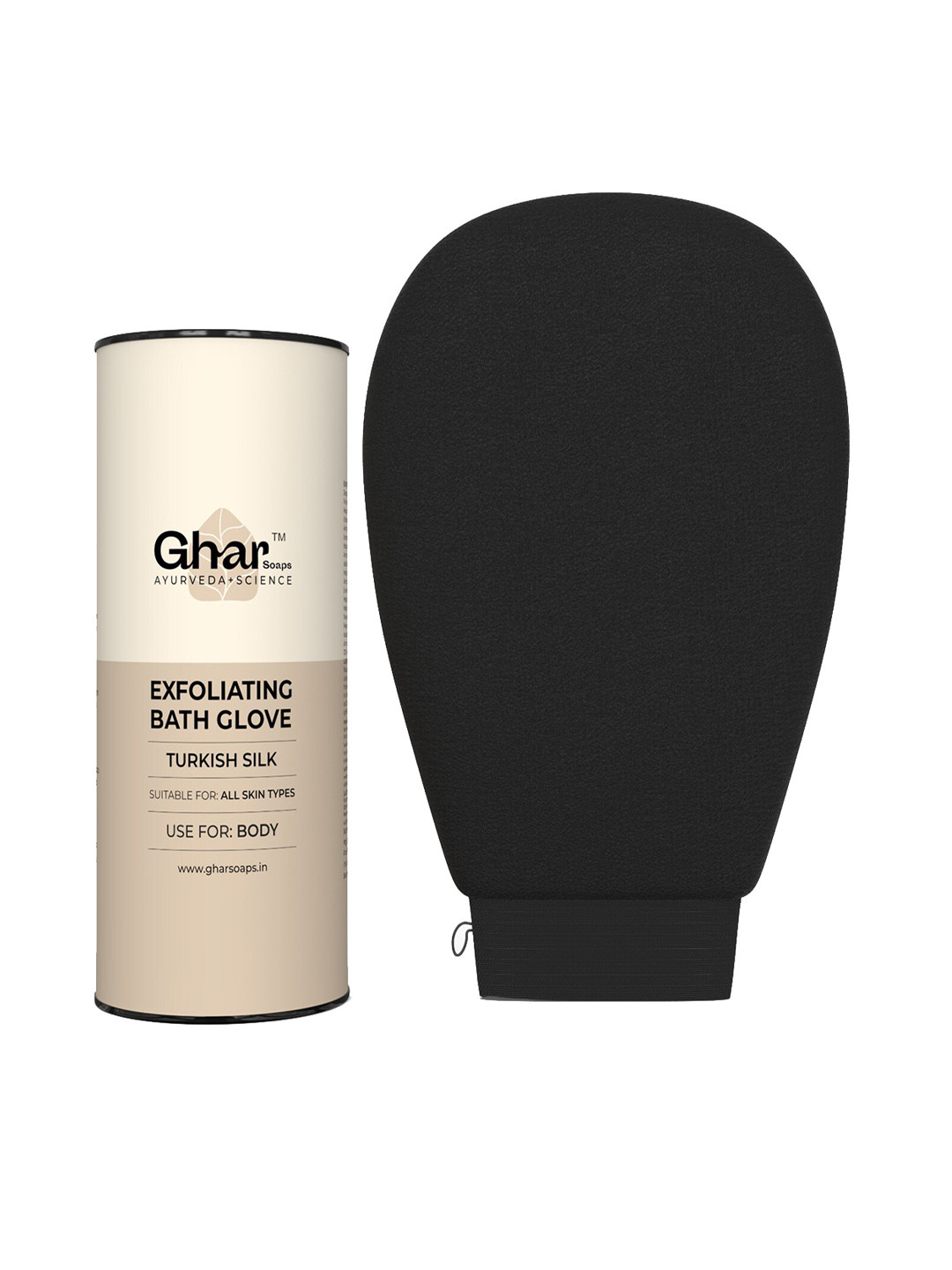 

GHAR SOAPS Exfoliating Turkish Silk Bath Scrub Glove - Black