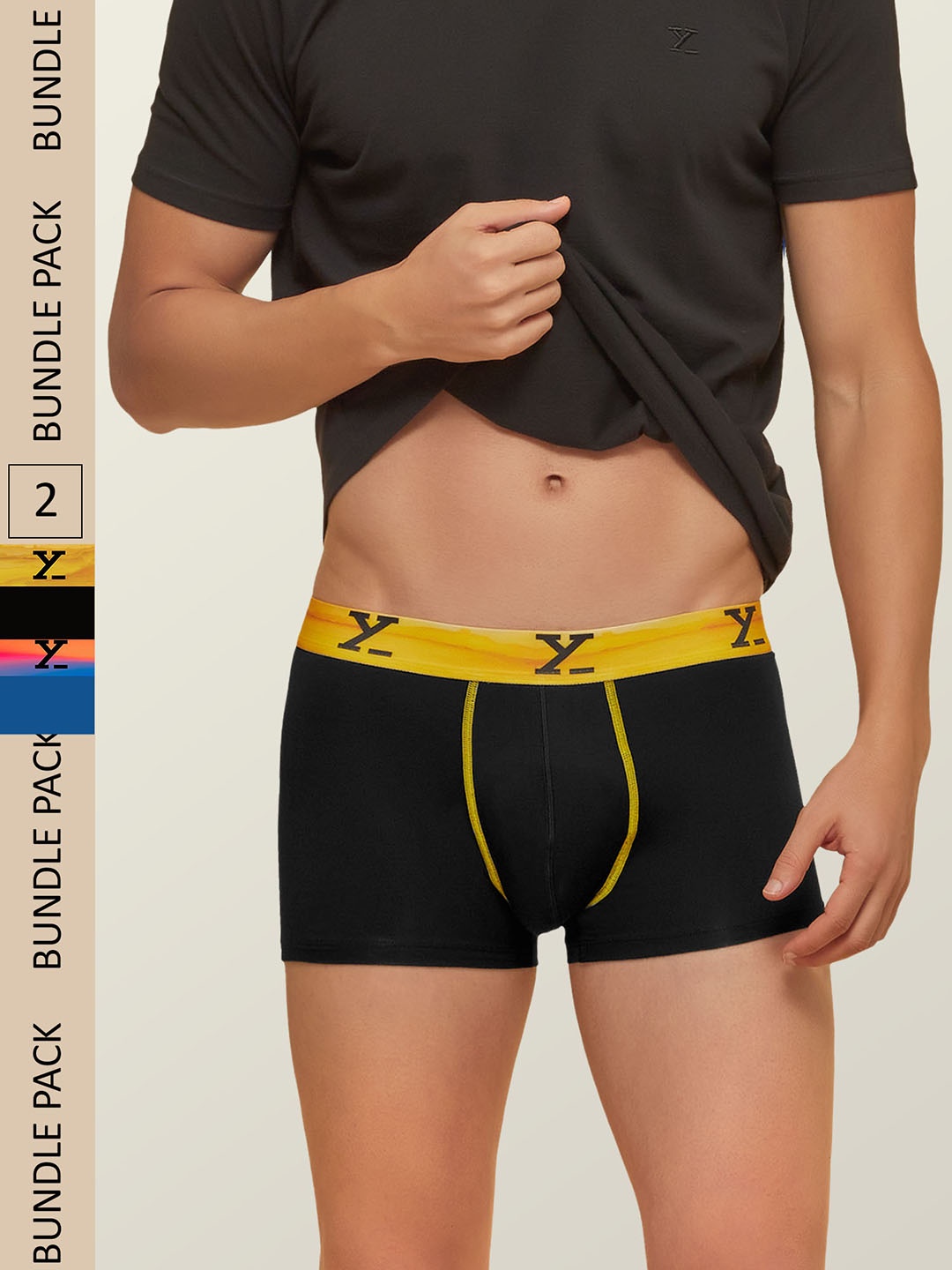 

XYXX Pack Of 2 Mid-Rise Sweat Wicking Dynamo Micro Modal Basic Trunks XYTRNK2PCKN113, Black