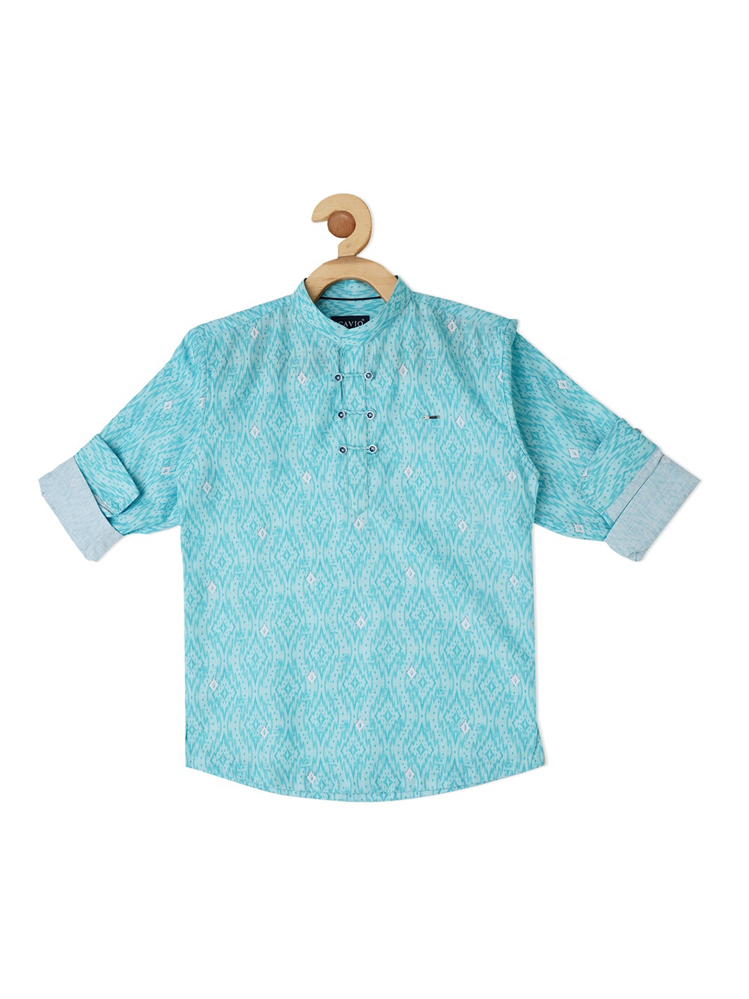 

CAVIO Boys Mandarin Collar Comfort Floral Printed Casual Cotton Shirt, Blue