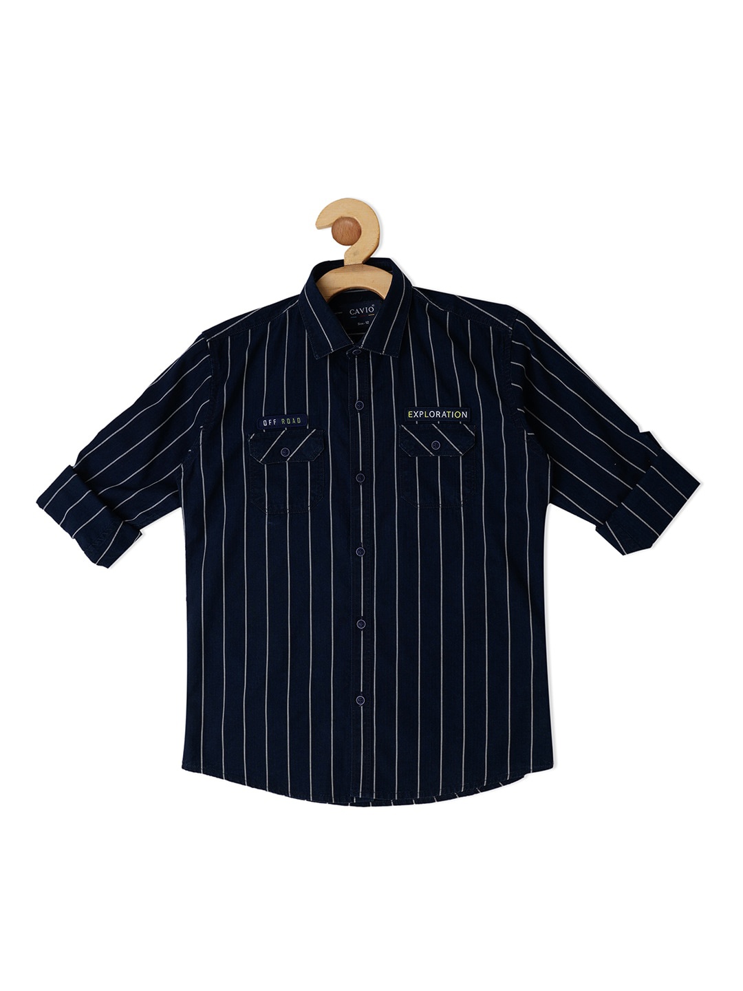

CAVIO Boys Comfort Striped Casual Denim Shirt, Navy blue
