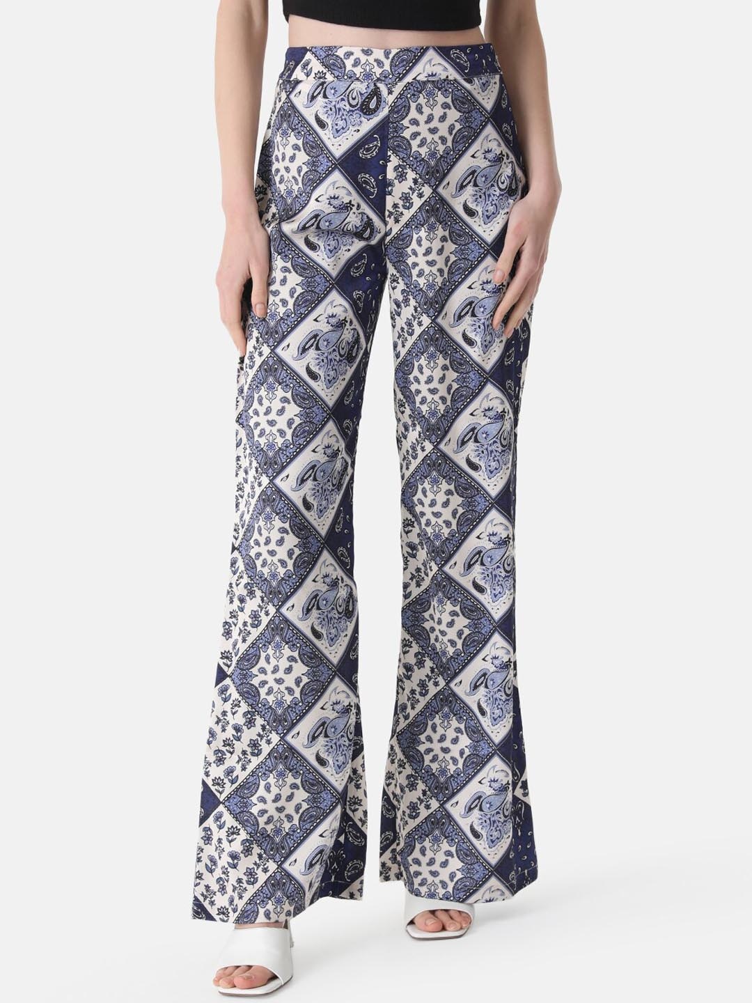 

Kazo Printed Flared High-Rise Bootcut Trousers, Blue