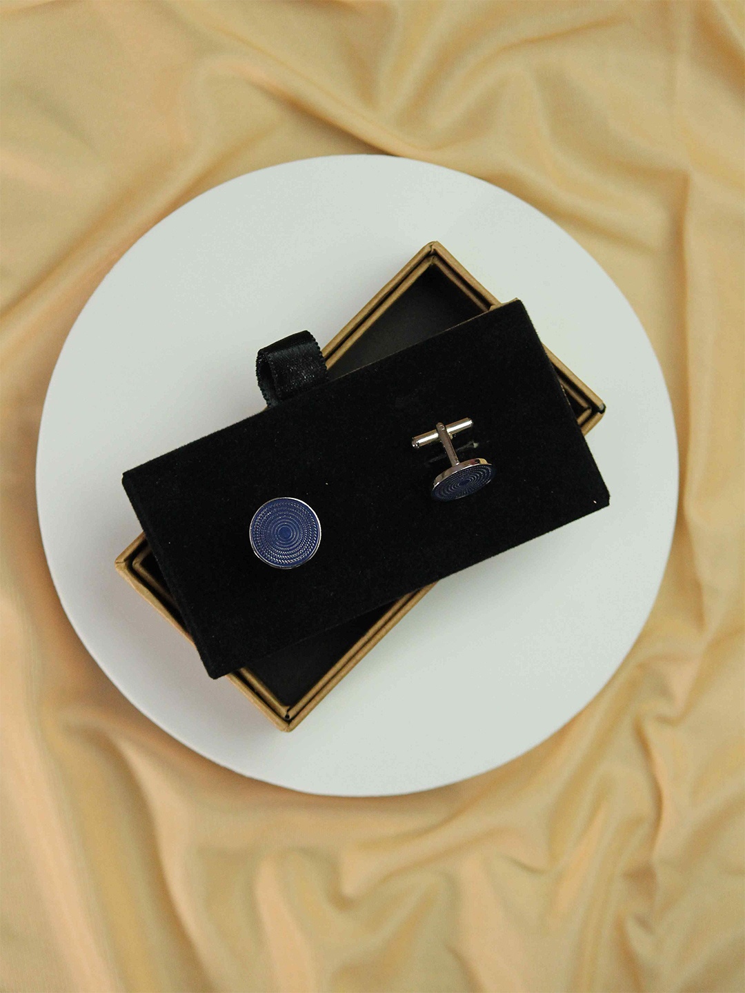 

Tossido Silver-Plated Round Cufflink, Blue