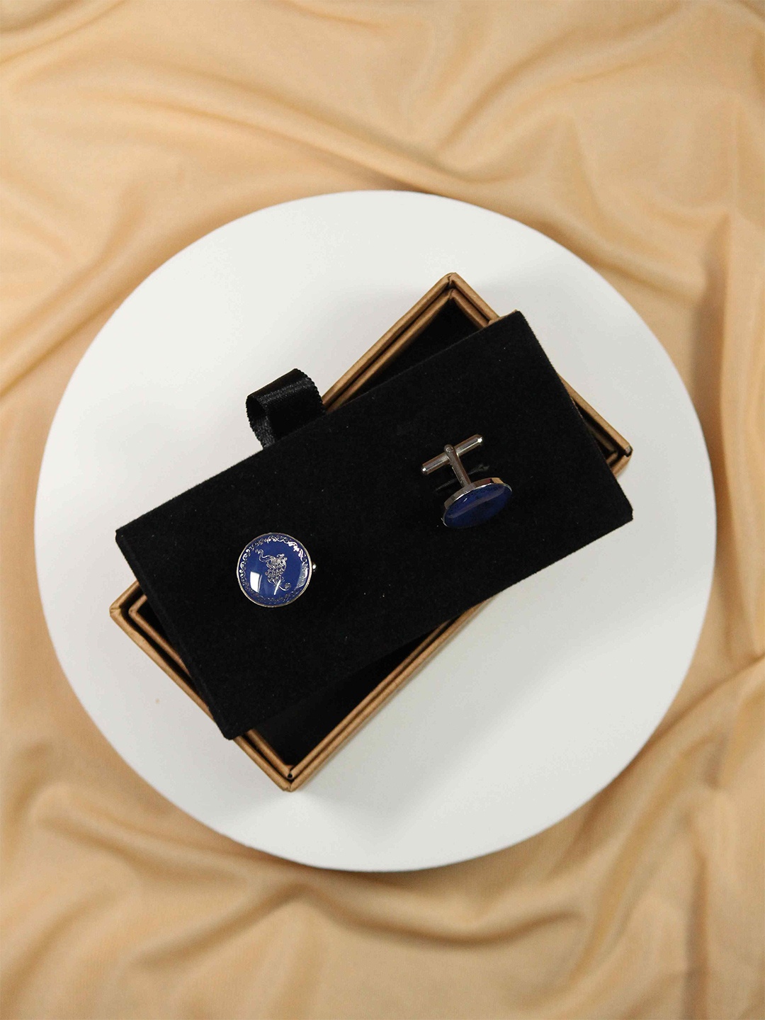 

Tossido Silver-Plated Round Cufflink, Blue