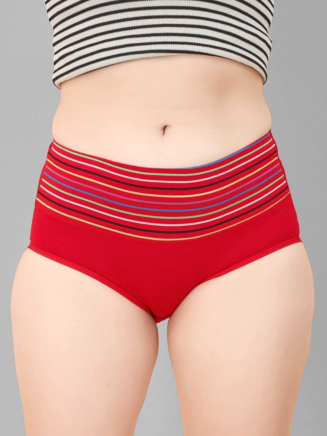 

Spiaty Women Striped High-Rise Hipster Brief, Red