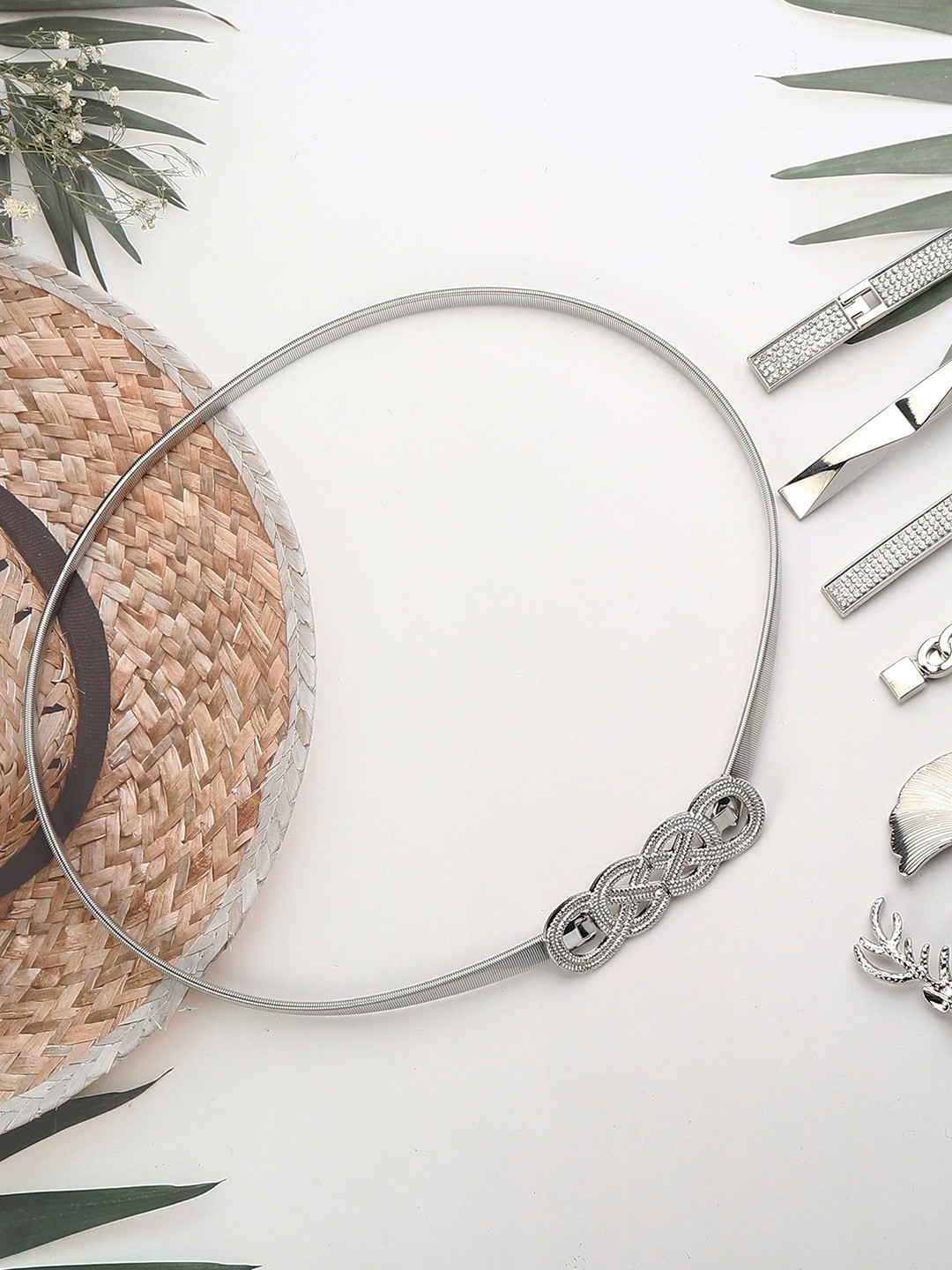 

ZORO Women Textured Metal Spring Belt, Silver