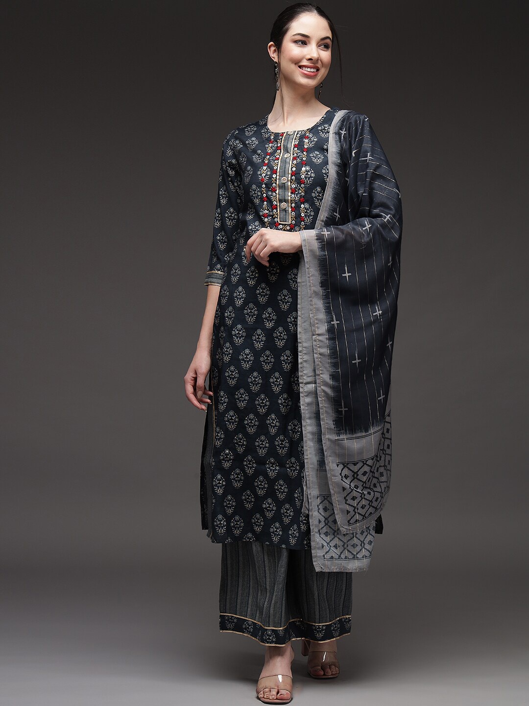 

KALINI Women Floral Printed Kurta With Palazzos & Dupatta, Blue