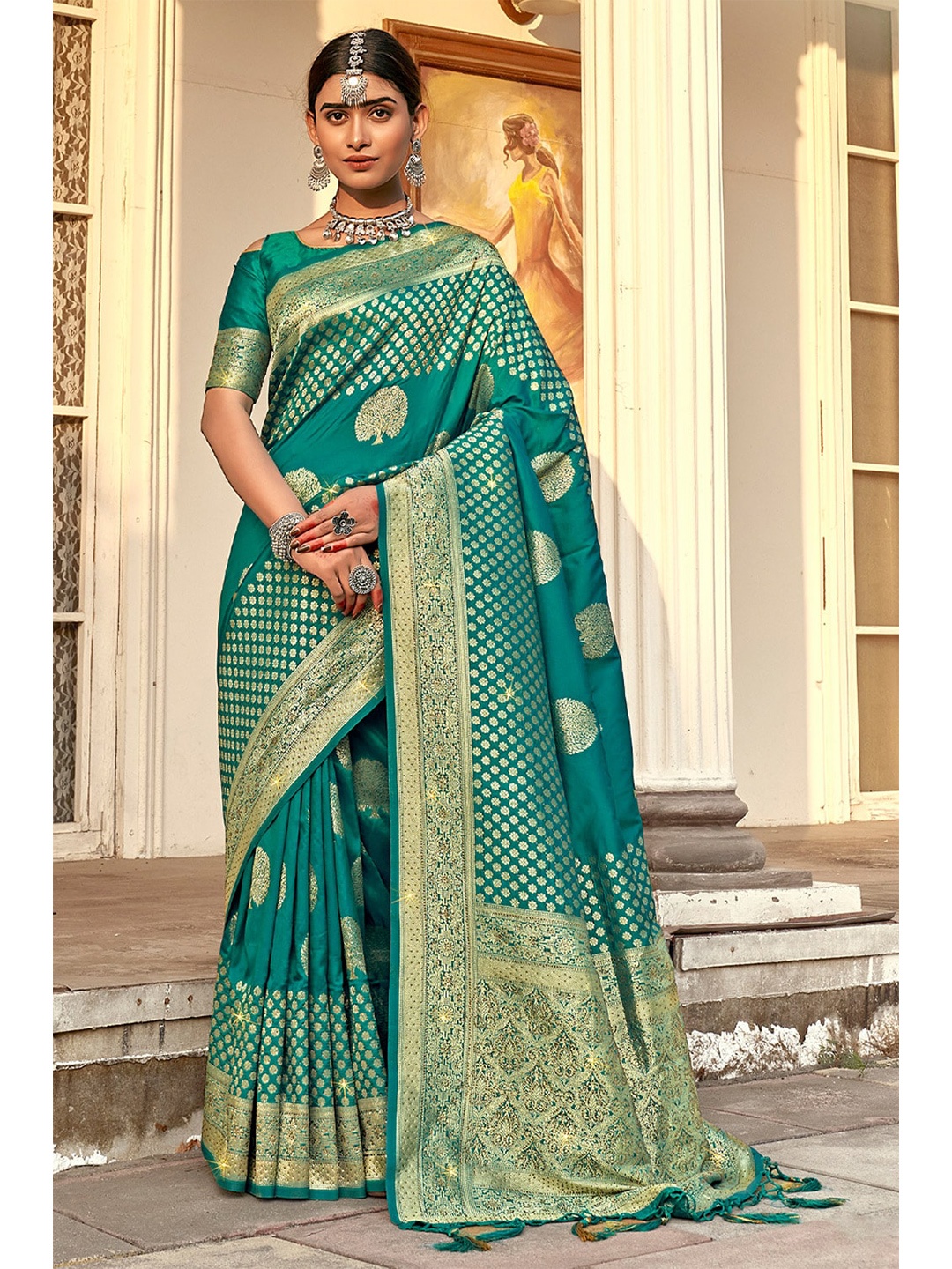 

Exclusiva Woven Design Zari Banarasi Saree, Teal