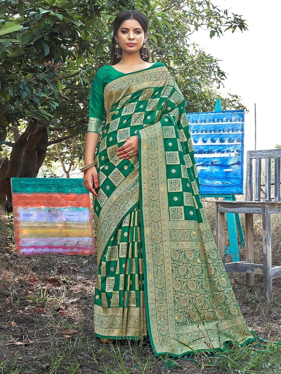 

Exclusiva Woven Design Zari Banarasi Saree, Sea green