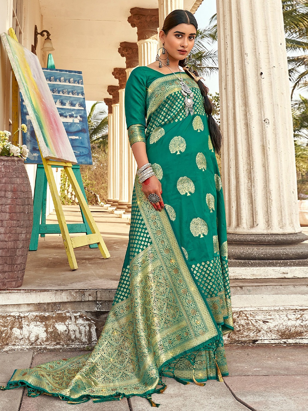 

Exclusiva Woven Design Zari Banarasi Saree, Sea green