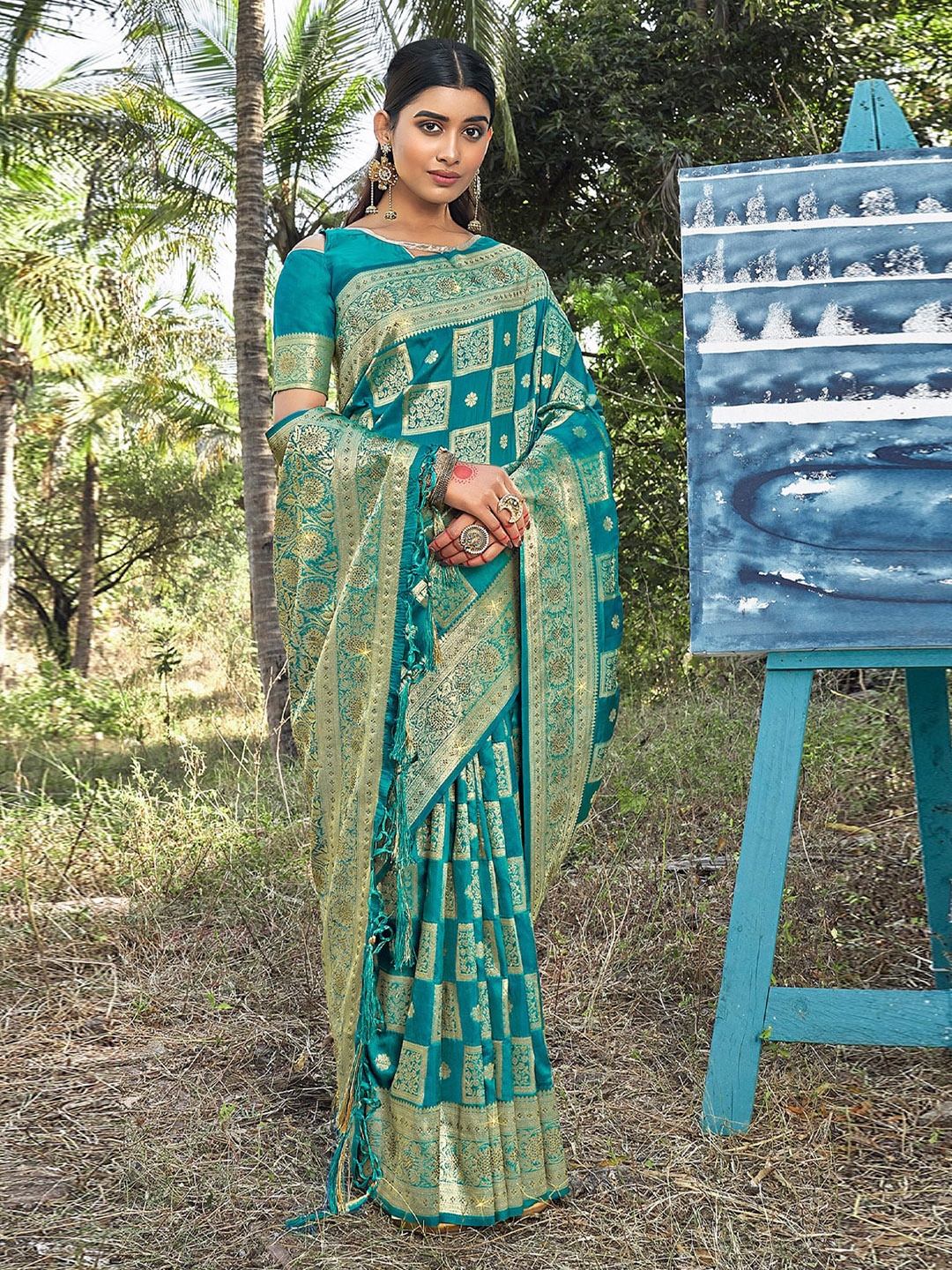 

Exclusiva Woven Design Zari Banarasi Saree, Teal