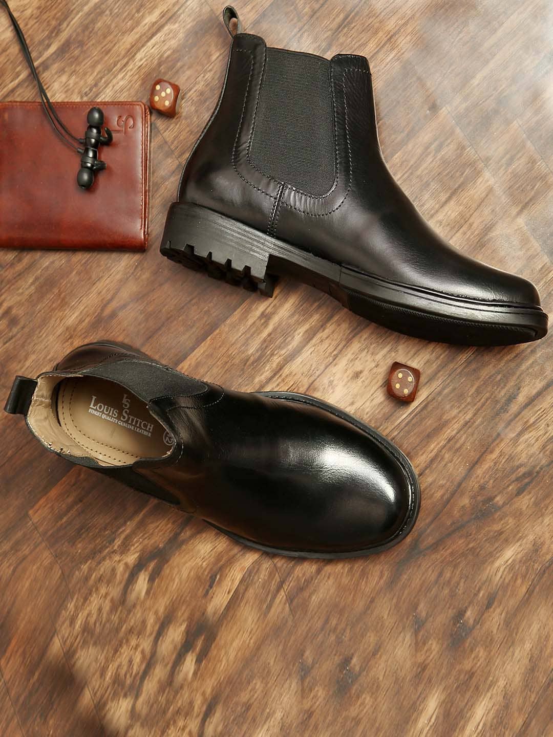 

LOUIS STITCH Men Leather Chelsea Boots, Black