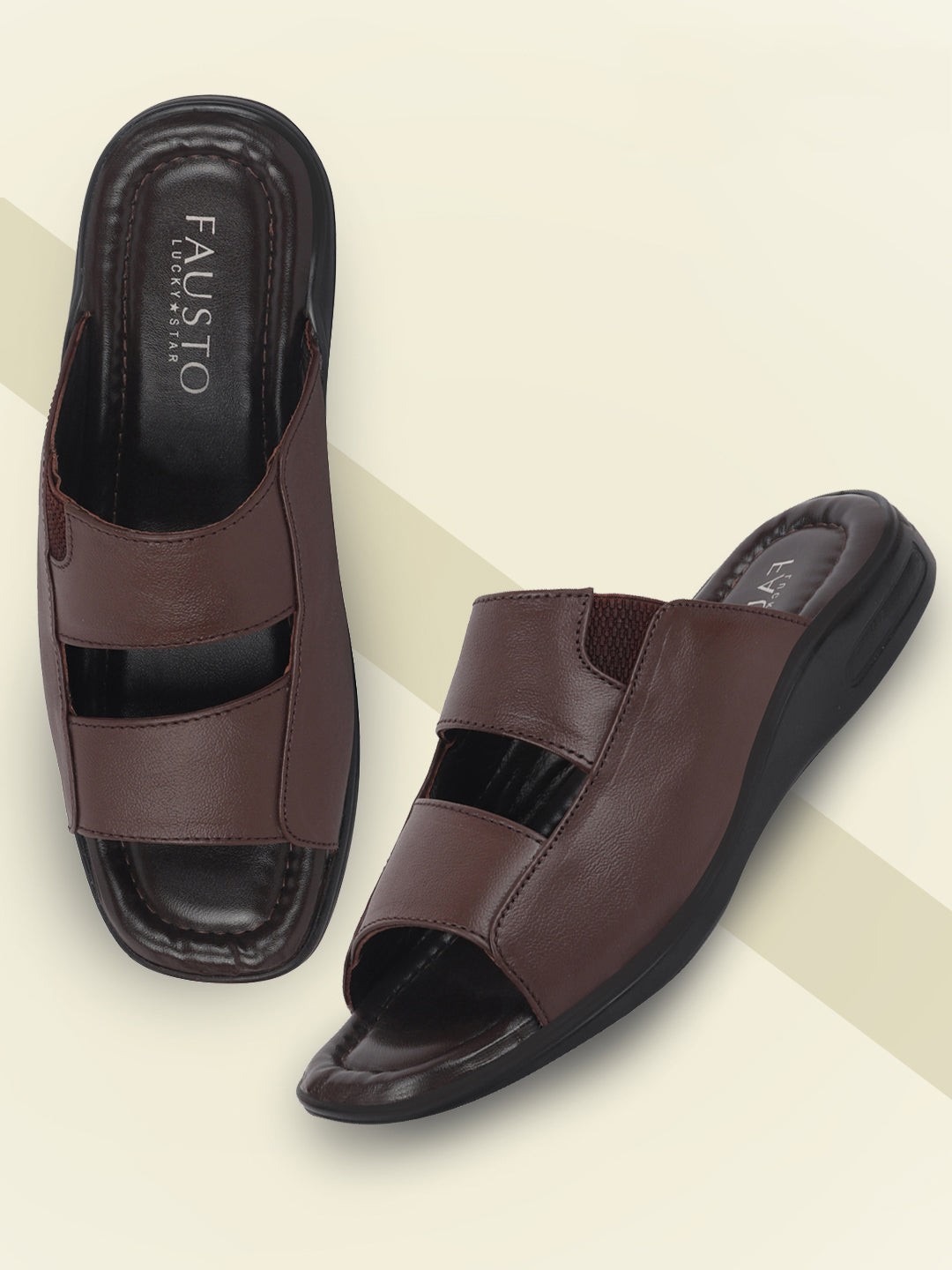 

FAUSTO Men Leather Comfort Sandals, Brown