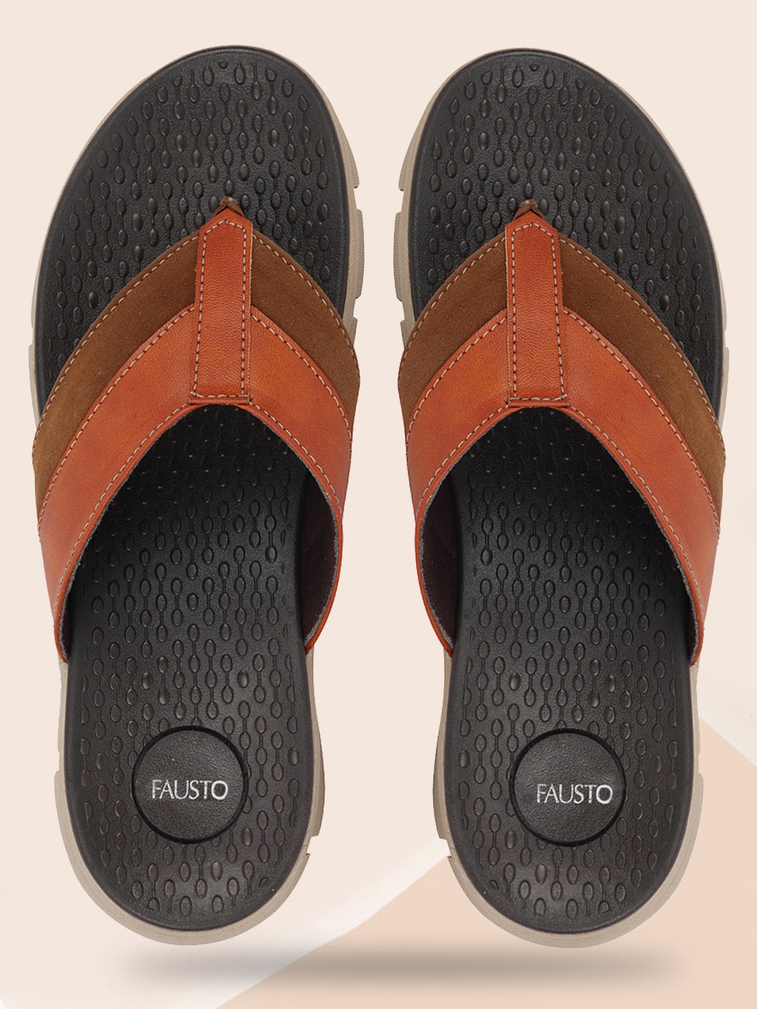 

FAUSTO Men Colourblocked Thong Flip-Flops, Tan