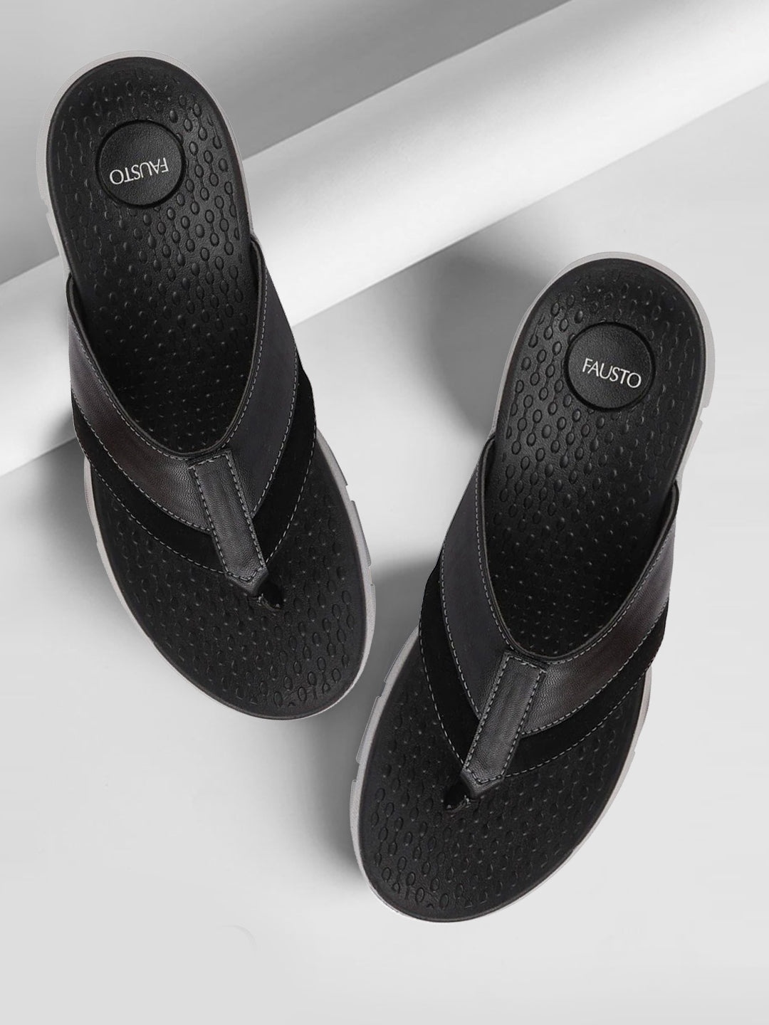 

FAUSTO Men Slip On Thong Flip-Flops, Black
