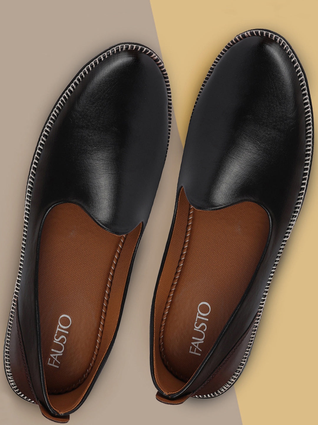 

FAUSTO Men Round Toe Stitched Lightweight Mojaris, Black