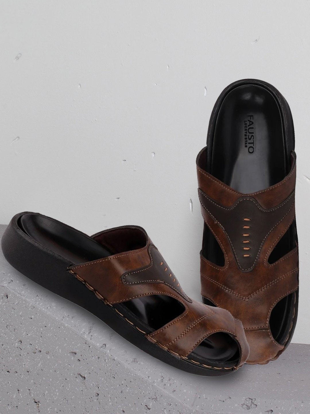

FAUSTO Men Fishermen Comfort Sandals, Brown