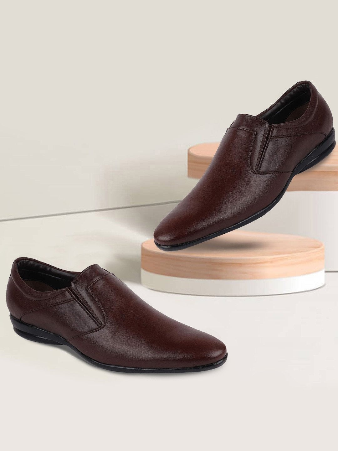 

FAUSTO Men Round Toe Formal Slip-on Shoes, Brown