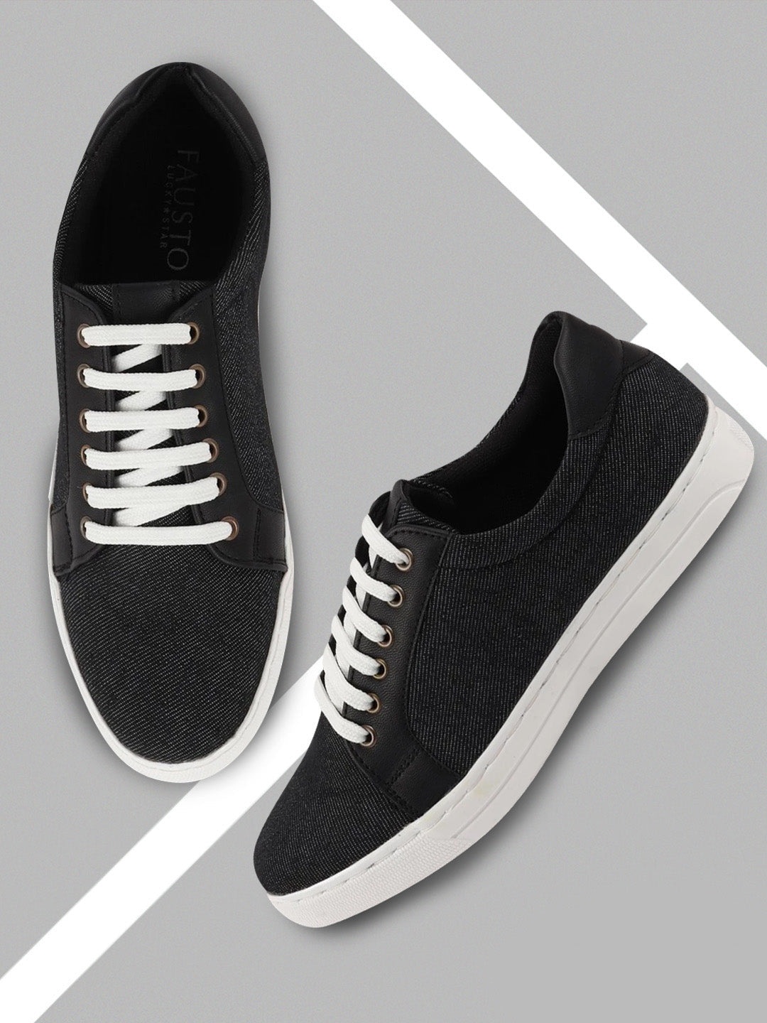 

FAUSTO Men Denim Lightweight Lace-Up Sneakers, Black