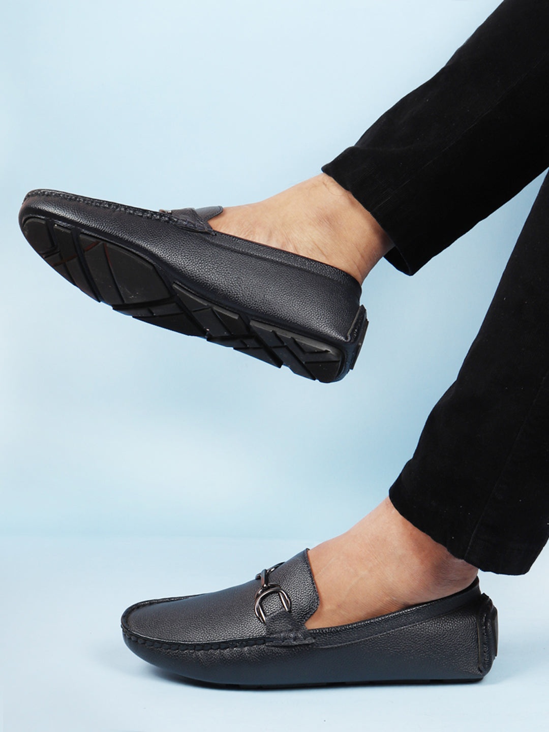 

FAUSTO Men Textured Lightweight Horsebit Loafers, Navy blue