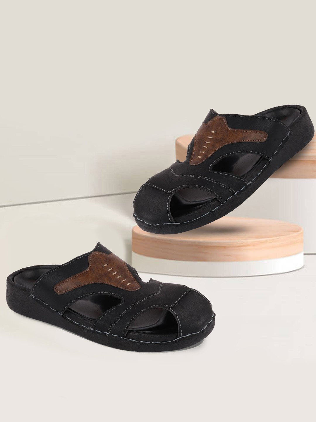 

FAUSTO Men Comfort Slip On Sandals, Black